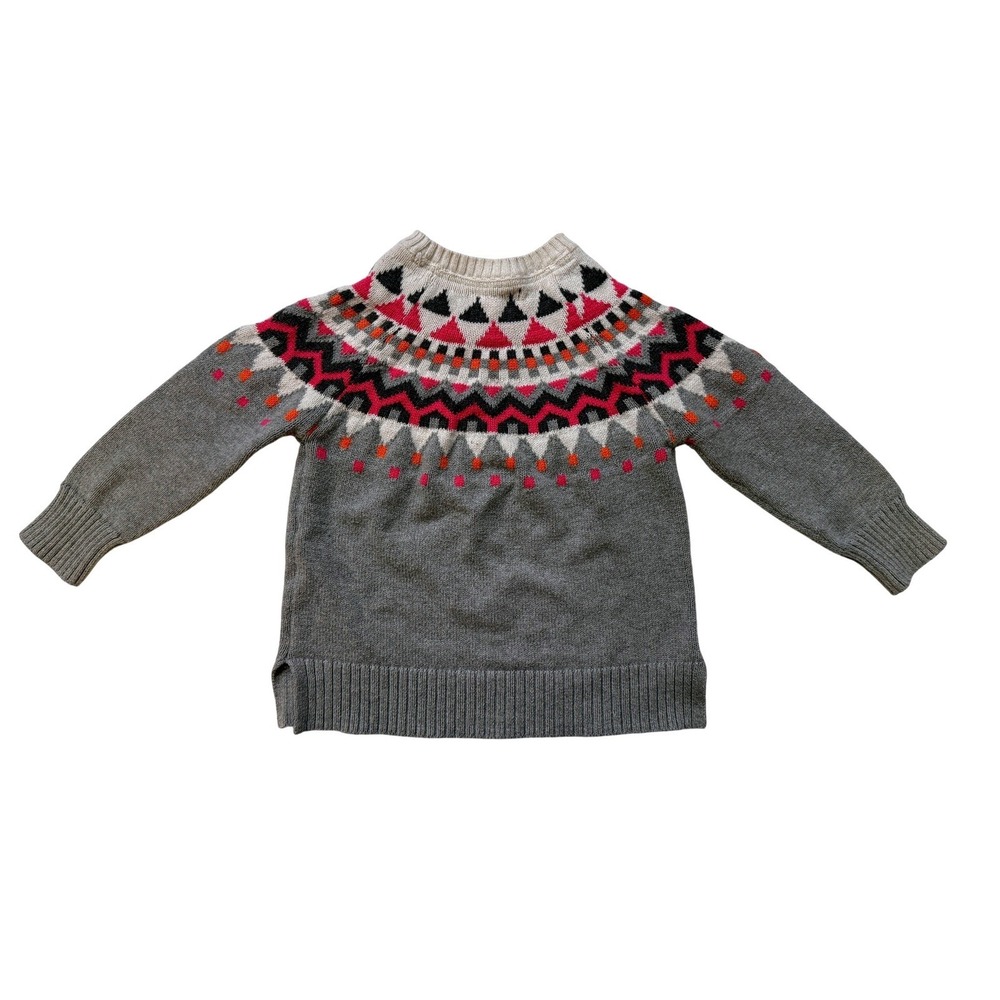 Gap Kids Fair Isle Sweater Girls XS 4-5T Gray Pink Orange Geometric BOHO Pattern